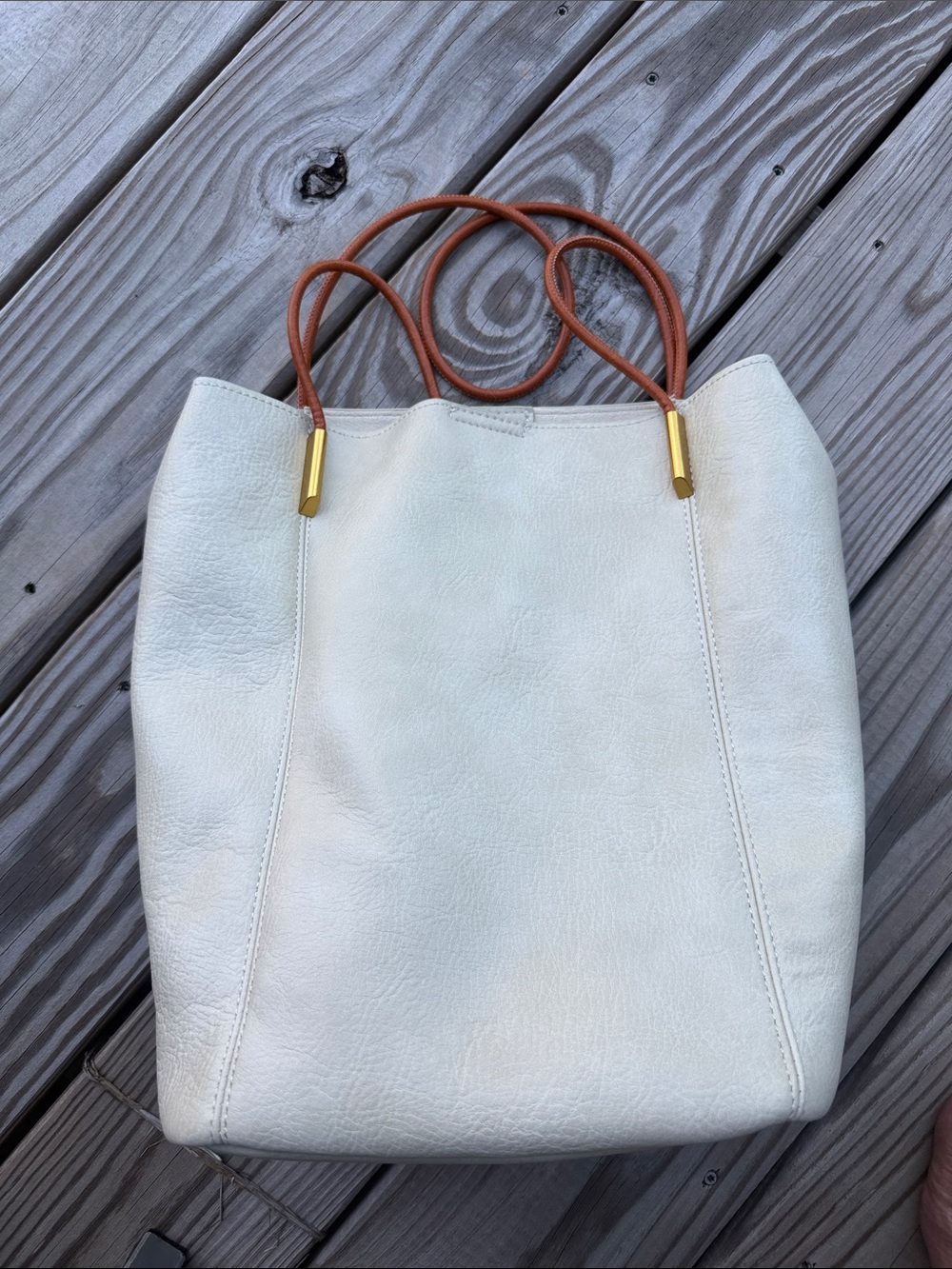 Antik Kraft Cream Leather Tote Bag with Tan Handles